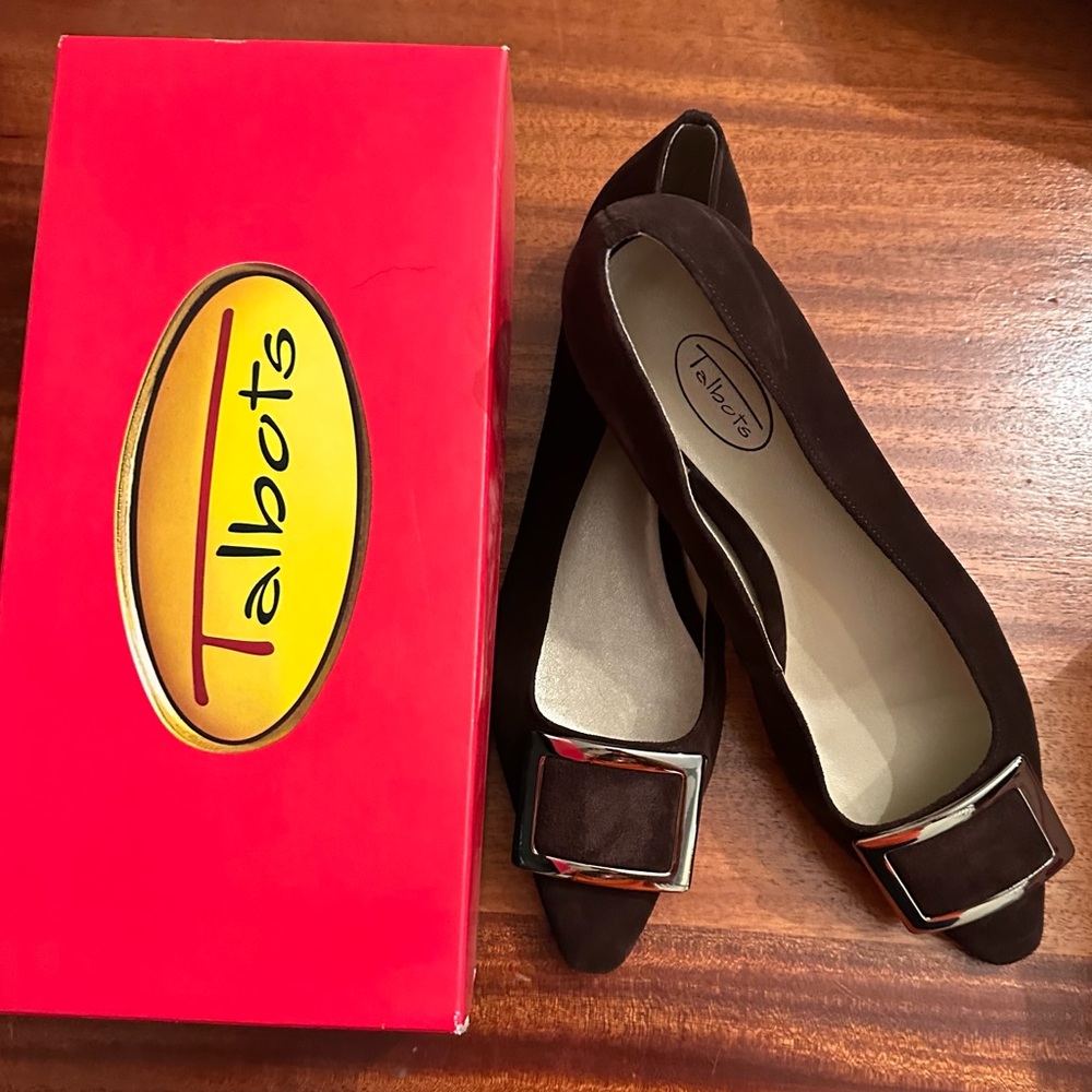 Talbots brown suede buckle flats